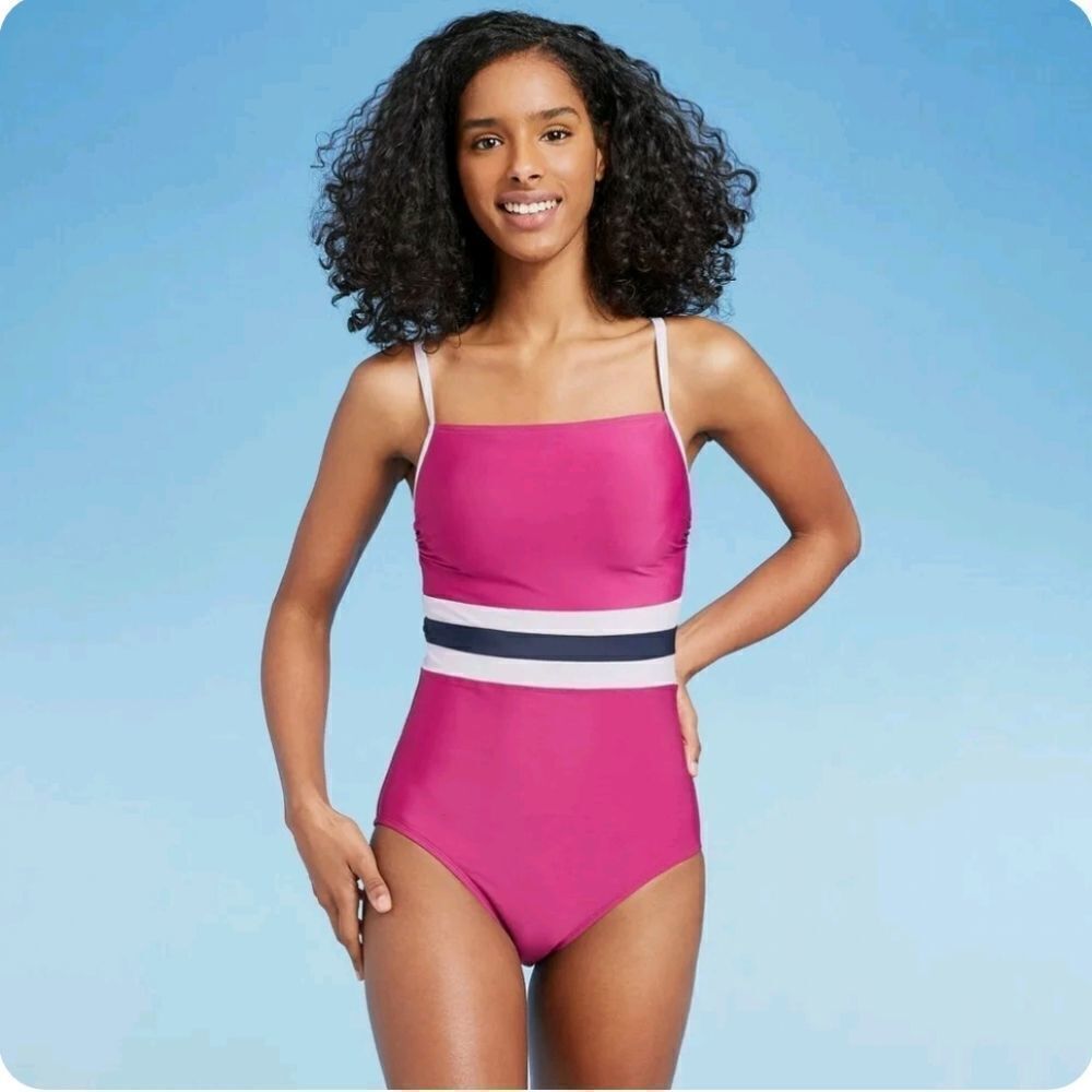 All in Motion Women's Square Neck One Piece Swimsuit Crambery L